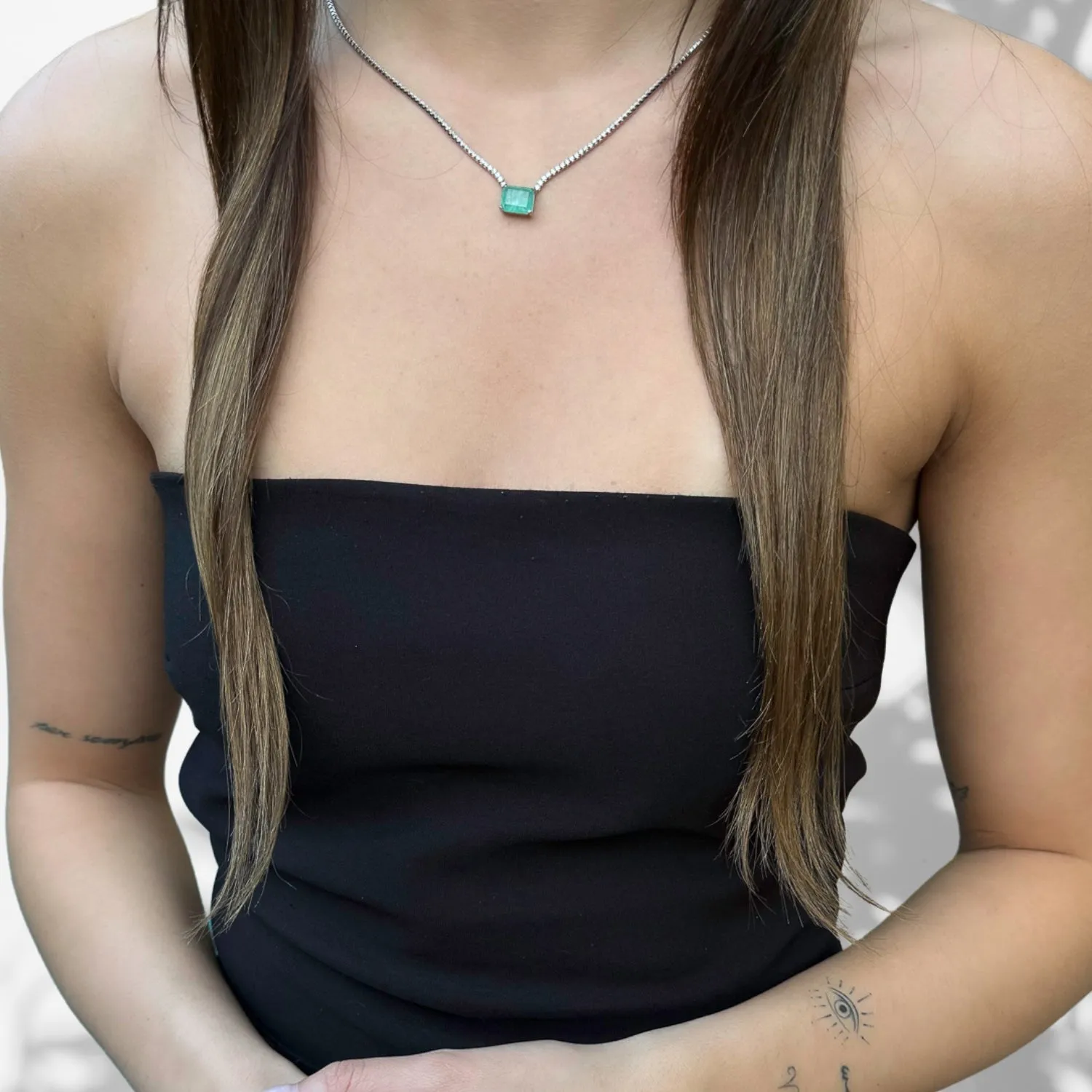 Square Paraiba Tourmaline Diamond Chain Happy Necklace