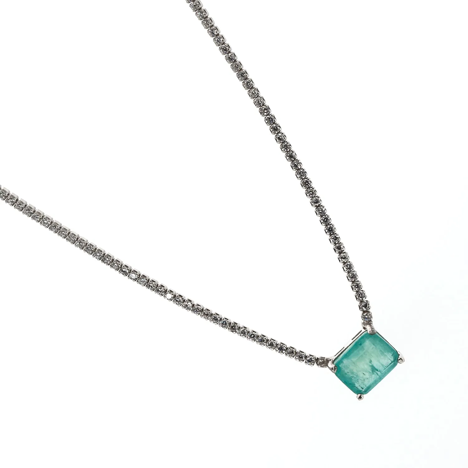 Square Paraiba Tourmaline Diamond Chain Happy Necklace