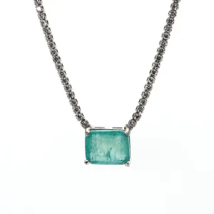 Square Paraiba Tourmaline Diamond Chain Happy Necklace