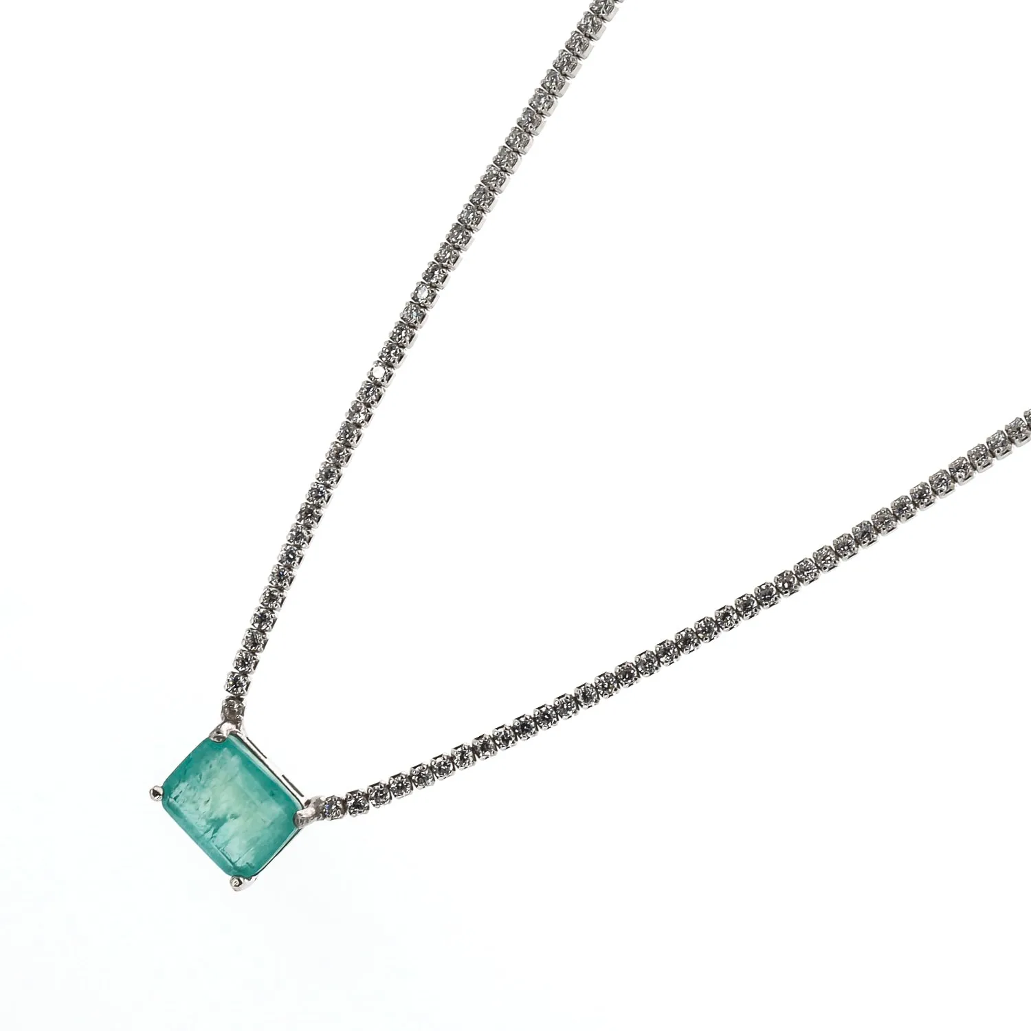 Square Paraiba Tourmaline Diamond Chain Happy Necklace