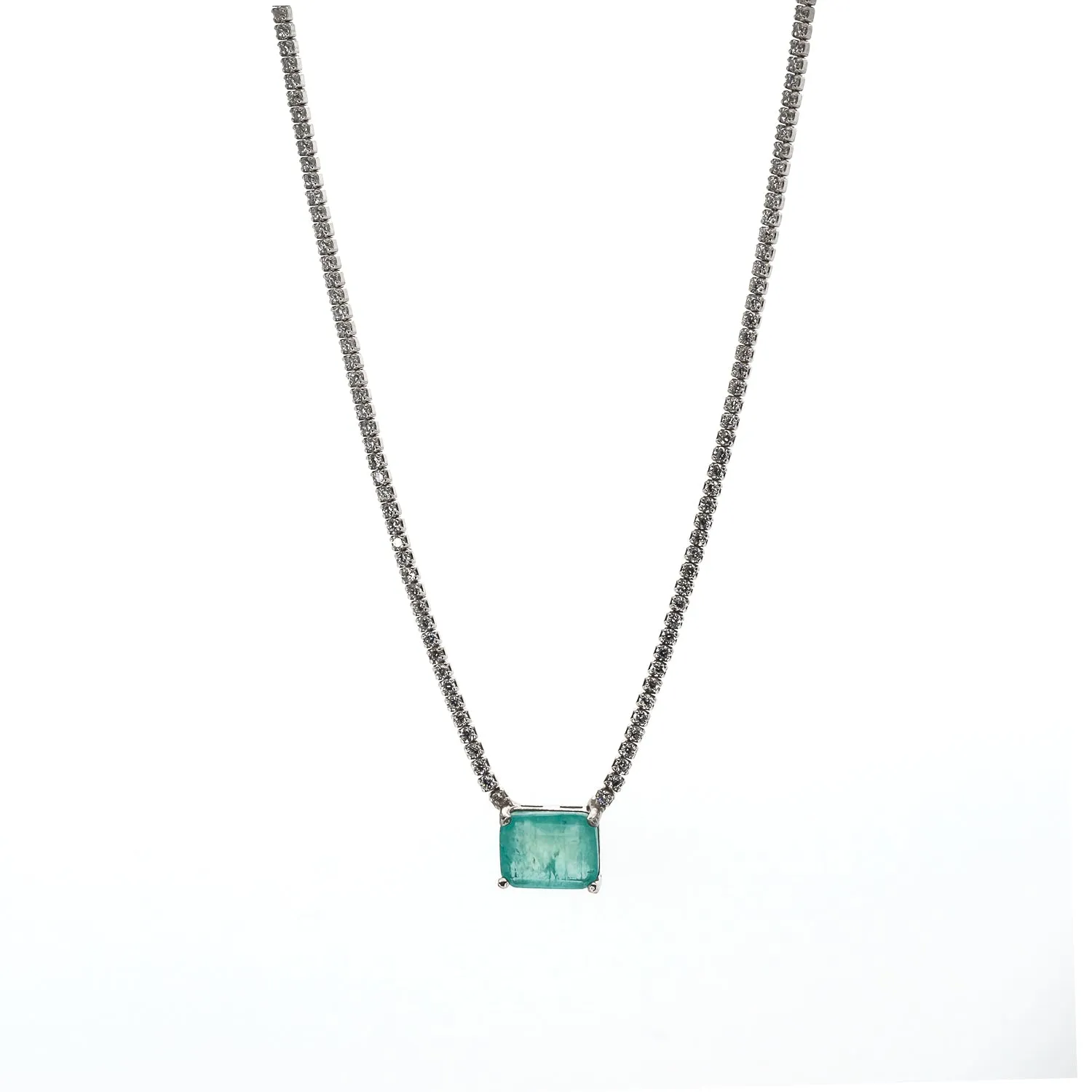 Square Paraiba Tourmaline Diamond Chain Happy Necklace
