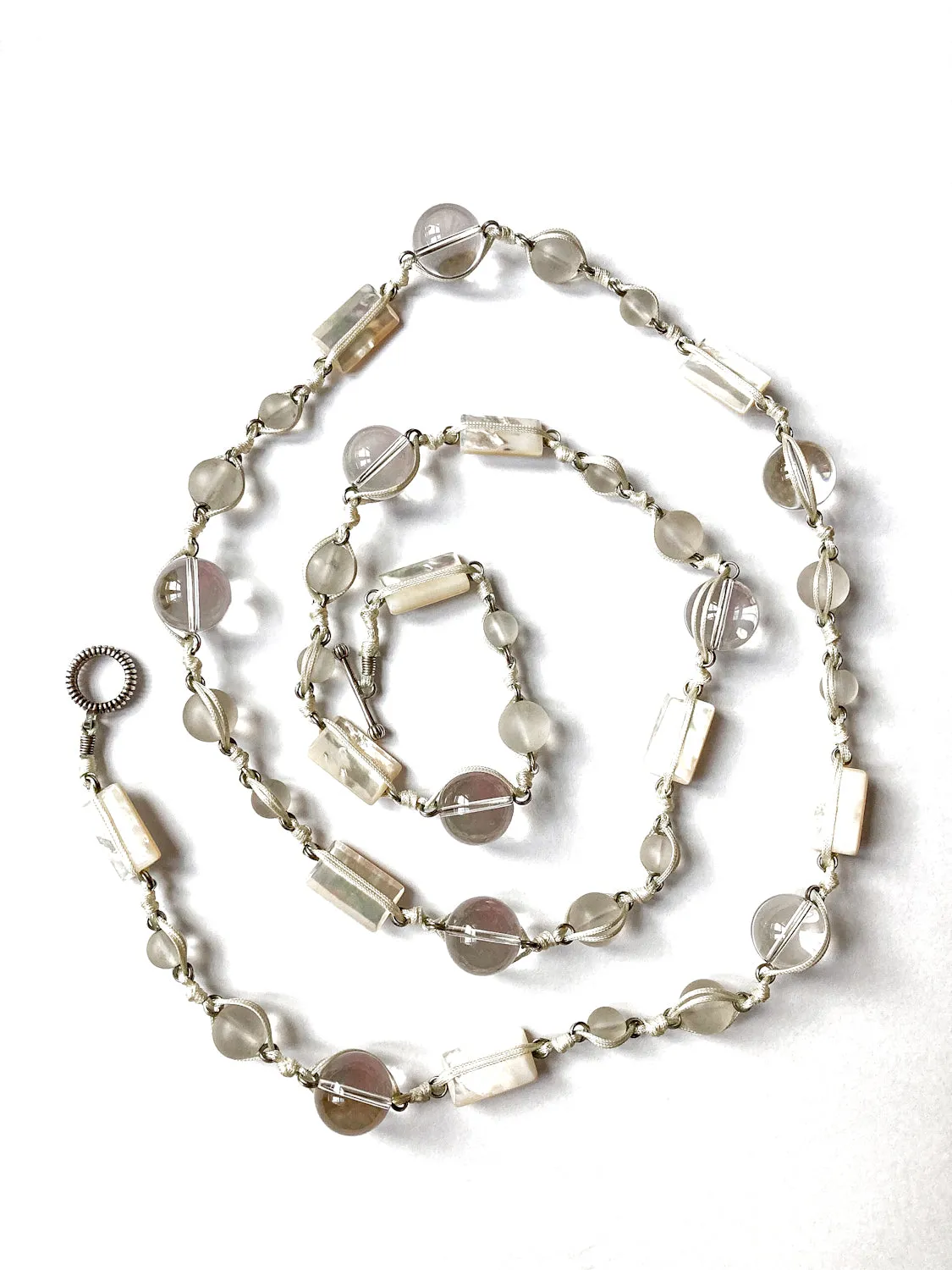 Stephen Dweck Crystal Frosted Glass MOP Sterling Silver Toggle Wrap Necklace