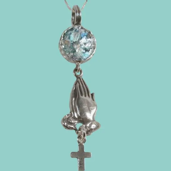 Sterling Silver cross from the Holy Land with authentic roman glass