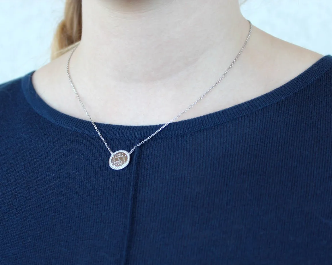 Sterling Silver CZ Rimmed Monogram Necklace