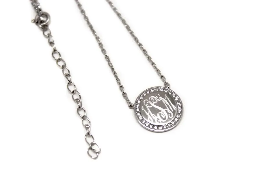 Sterling Silver CZ Rimmed Monogram Necklace