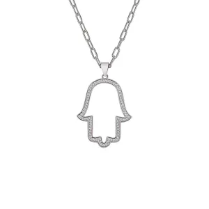 Sterling Silver Hamsa Halo Paper Clip Chain Necklace