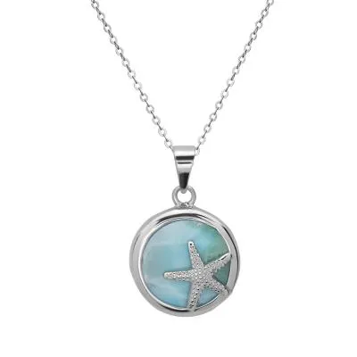 Sterling Silver Starfish with Bezel Set Blue Larimar Necklace (90158)
