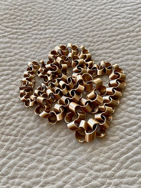 Superb Unusual vintage 14k gold Ruffle link necklace - Denmark 34g