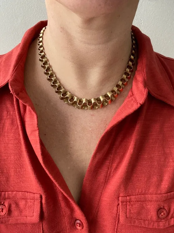 Superb Unusual vintage 14k gold Ruffle link necklace - Denmark 34g