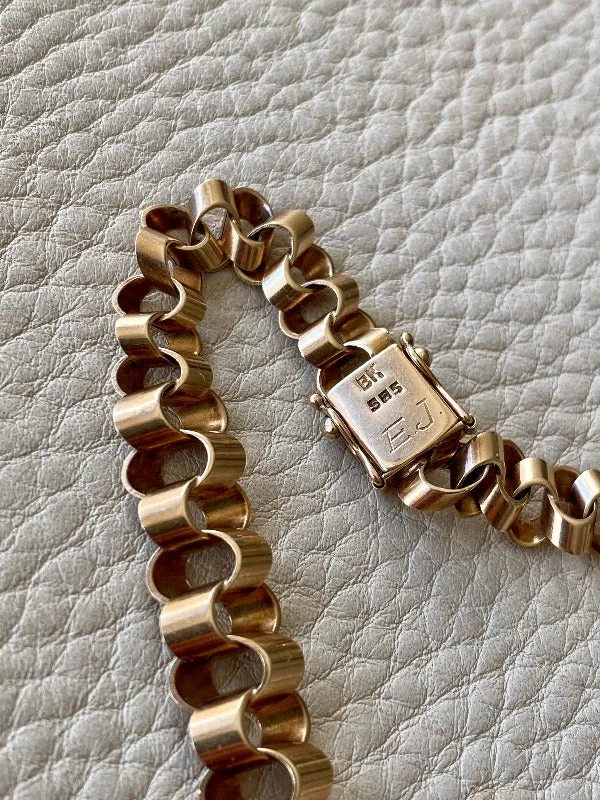 Superb Unusual vintage 14k gold Ruffle link necklace - Denmark 34g