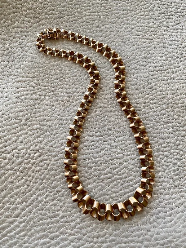 Superb Unusual vintage 14k gold Ruffle link necklace - Denmark 34g