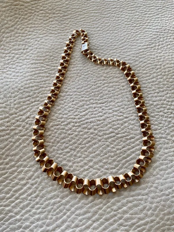 Superb Unusual vintage 14k gold Ruffle link necklace - Denmark 34g