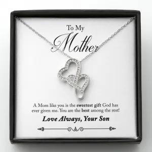 Sweetest gift from God-Double Hearts Necklace for Mother From Son