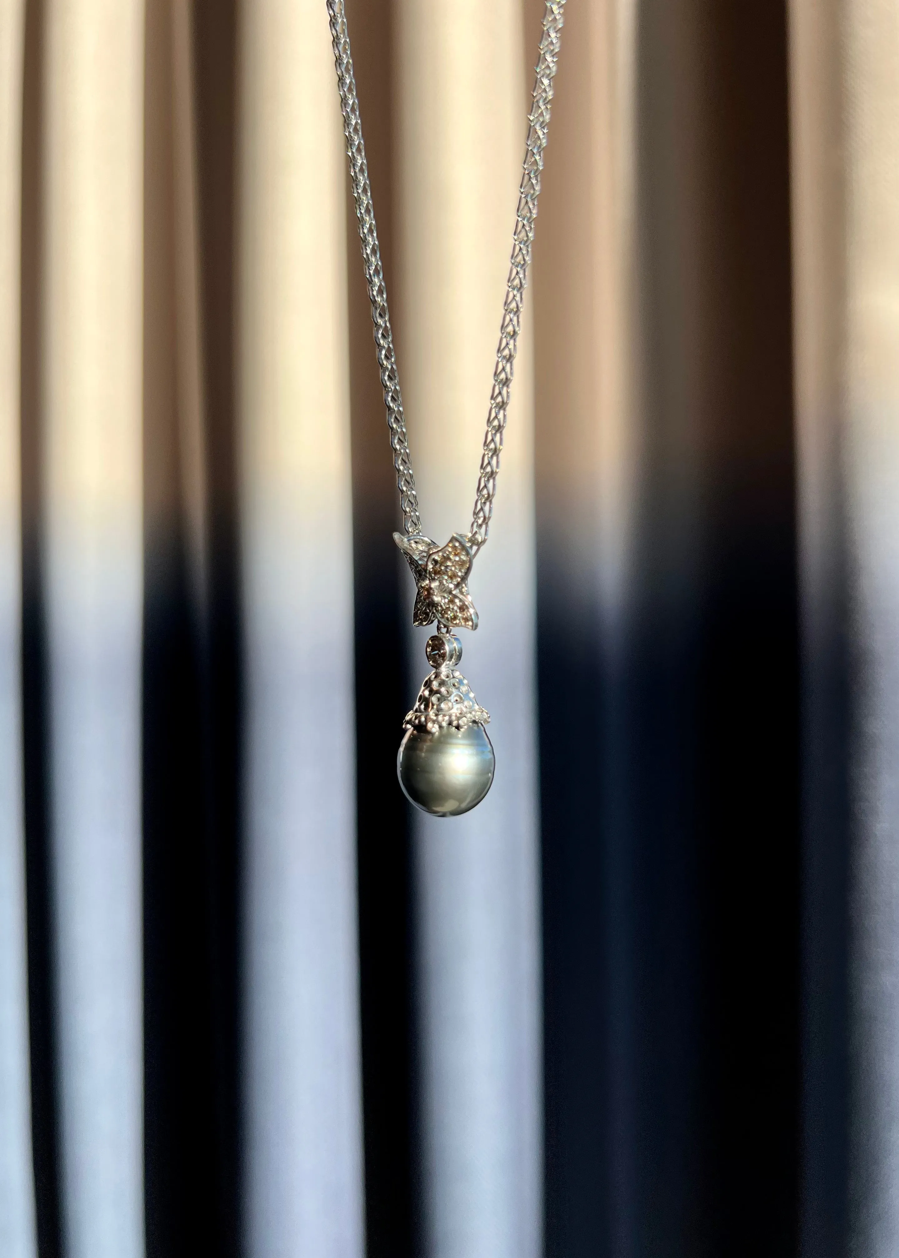 Tahitian Black Pearl & Champagne Diamond Pendant Necklace