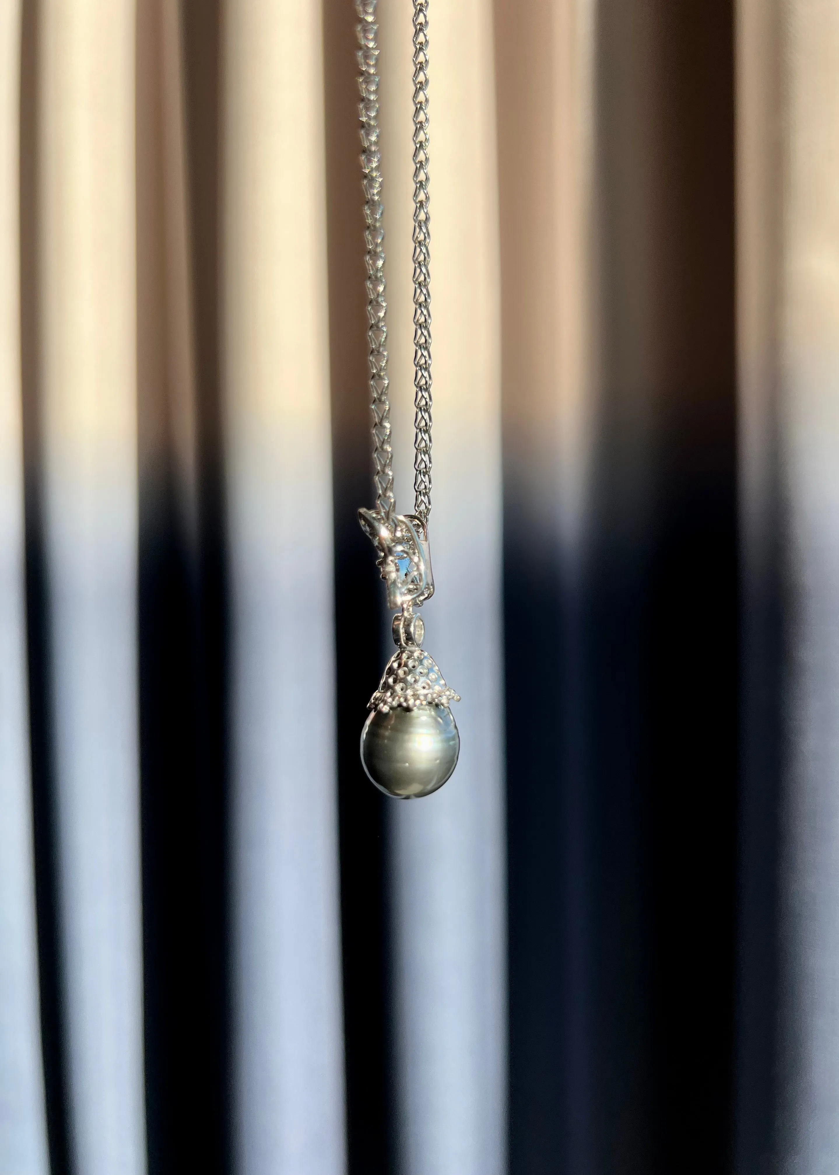 Tahitian Black Pearl & Champagne Diamond Pendant Necklace