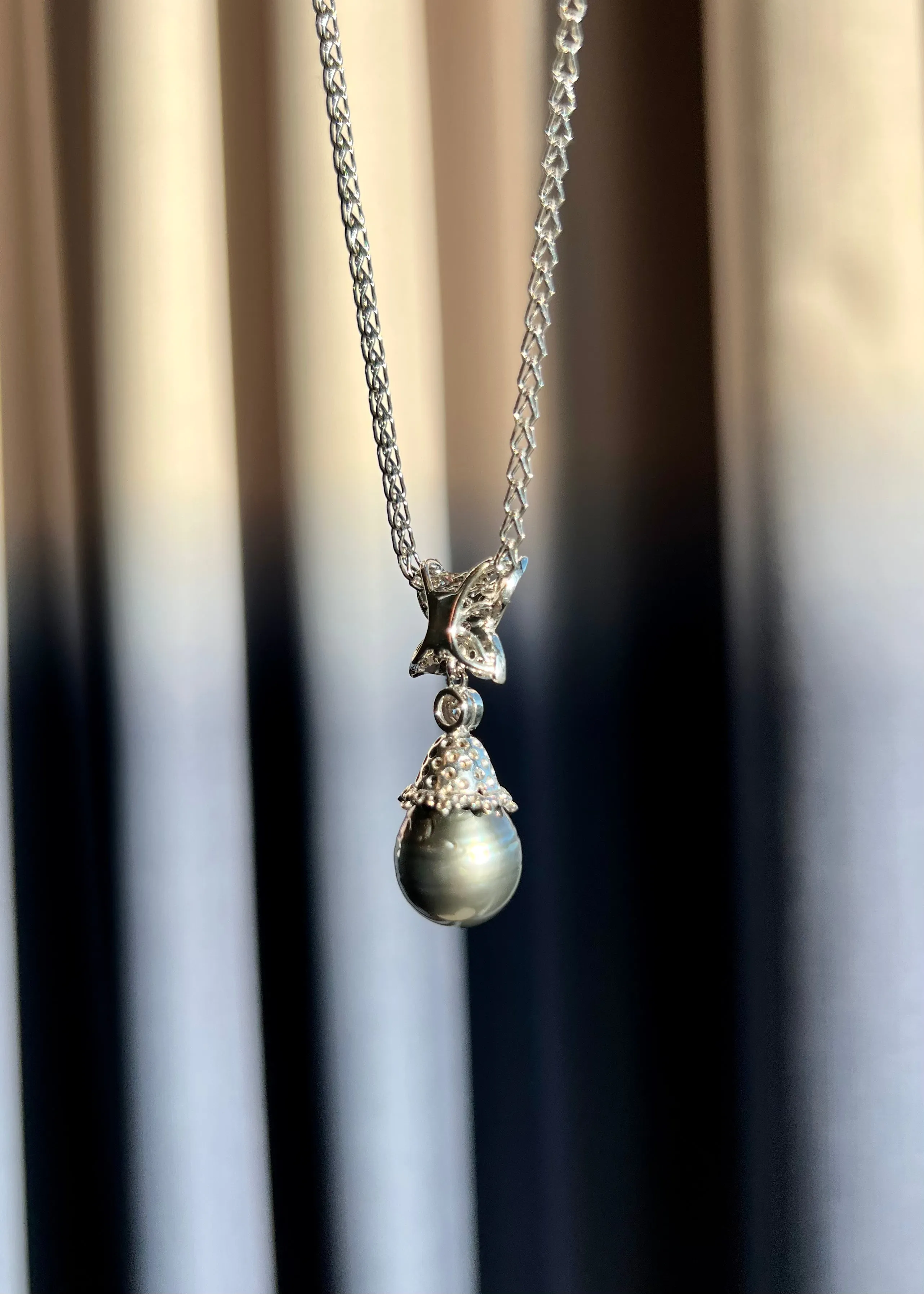 Tahitian Black Pearl & Champagne Diamond Pendant Necklace