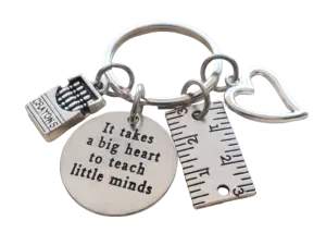 Teacher Appreciation Gifts • It Takes a Big Heart to Teach Little Minds Charm Keychain with Heart, Ruler, Crayons Charm by JewelryEveryday