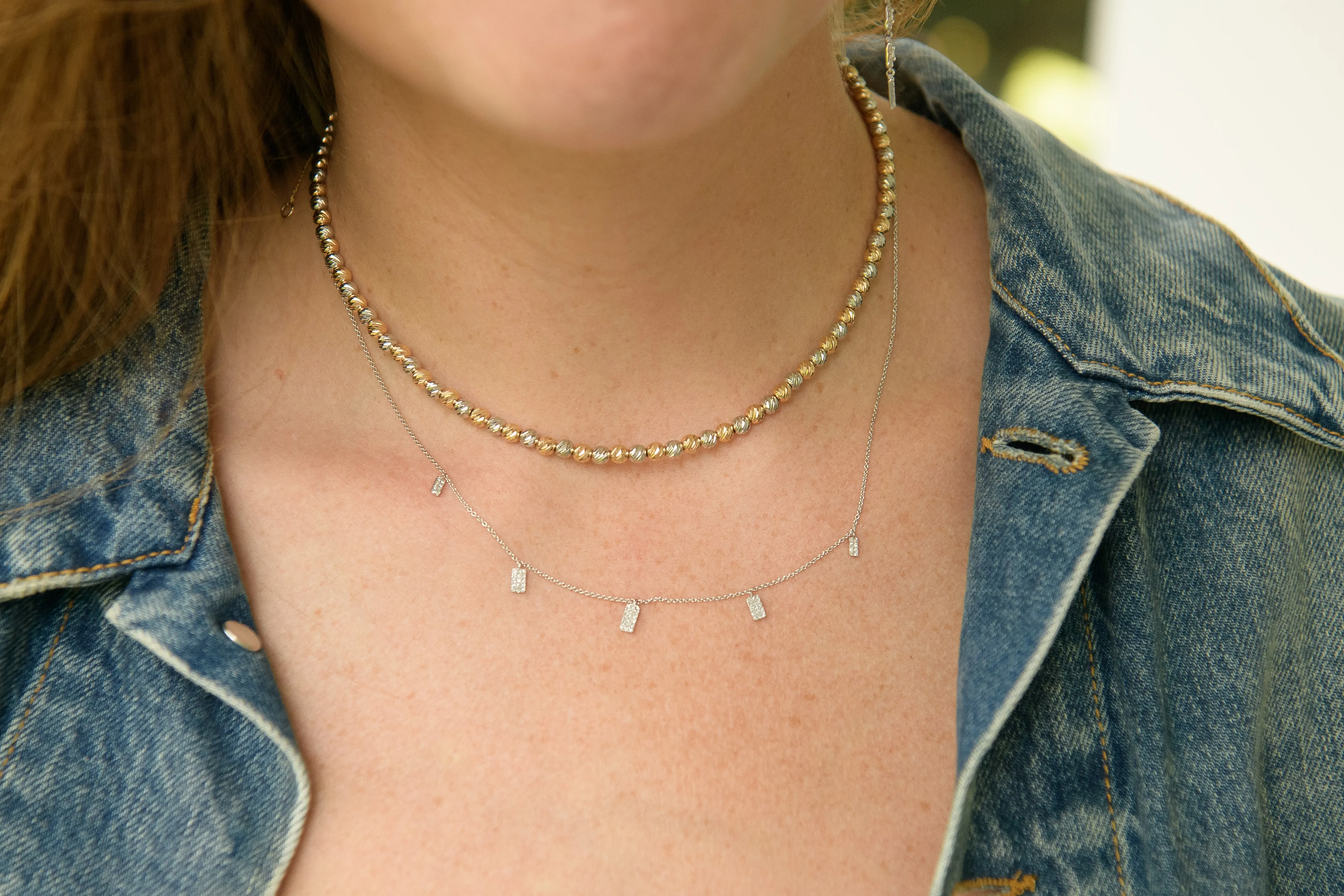 The 14K Yellow Gold Britt Necklace with 5 Diamond Pendants