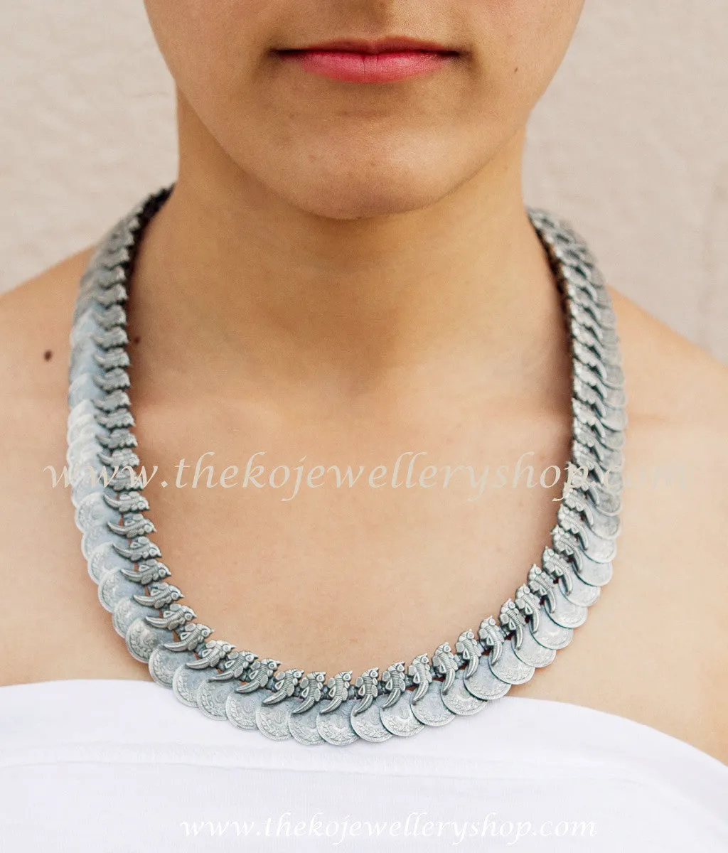 The Dharaa Antique Silver Kasumala Coin Necklace/Waistbelt(Oxidised)