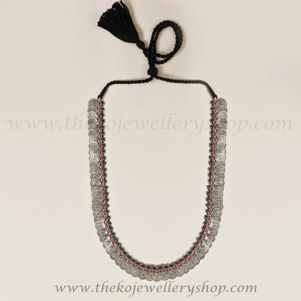 The Dharaa Antique Silver Kasumala Coin Necklace/Waistbelt(Oxidised)