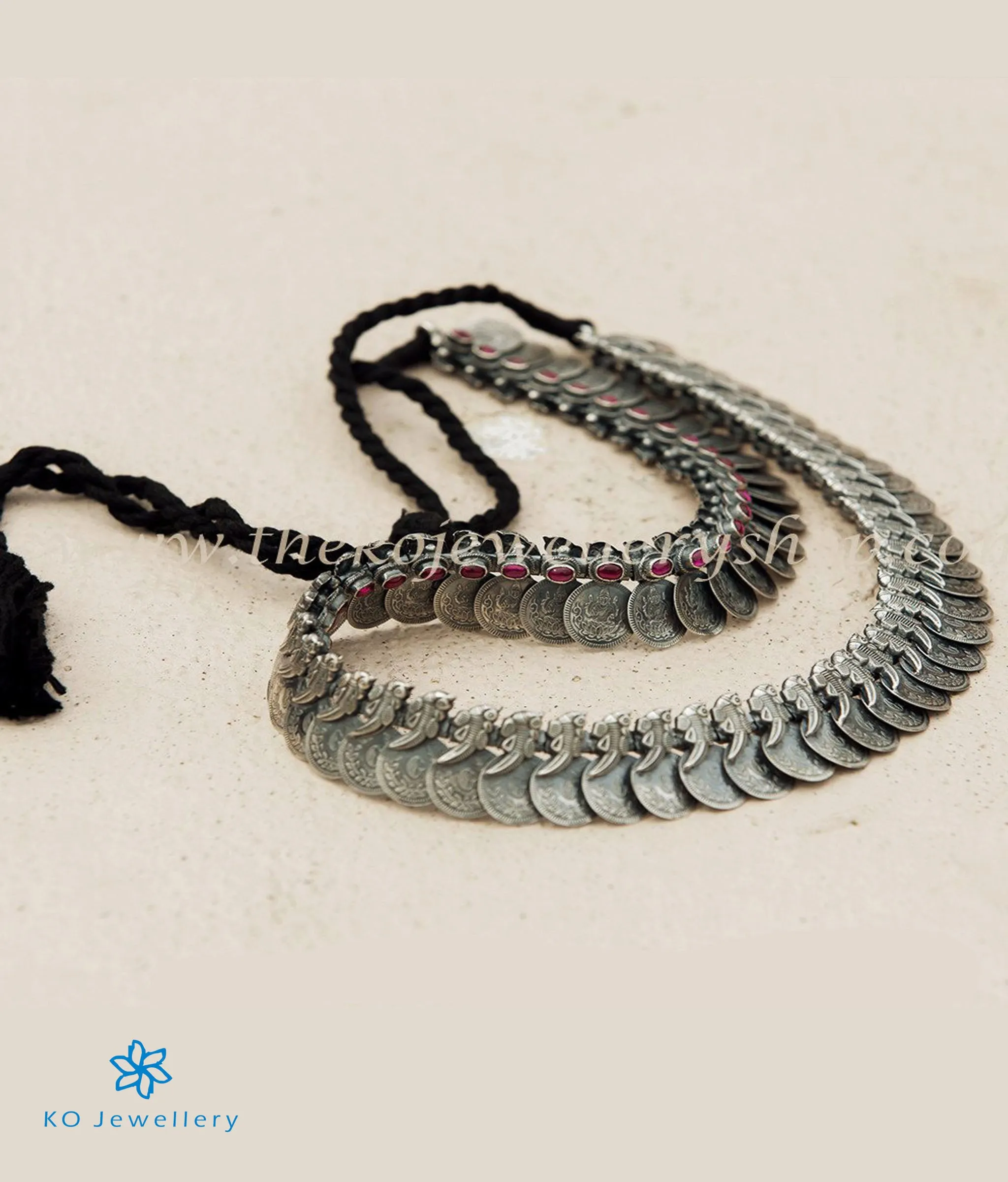 The Dharaa Antique Silver Kasumala Coin Necklace/Waistbelt(Oxidised)
