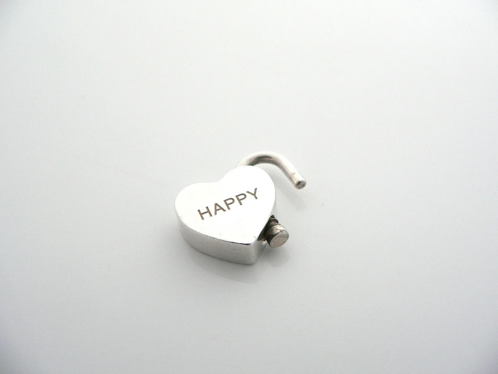 Tiffany & Co Silver HAPPY Heart Padlock Pendant Charm Rare Gift Love