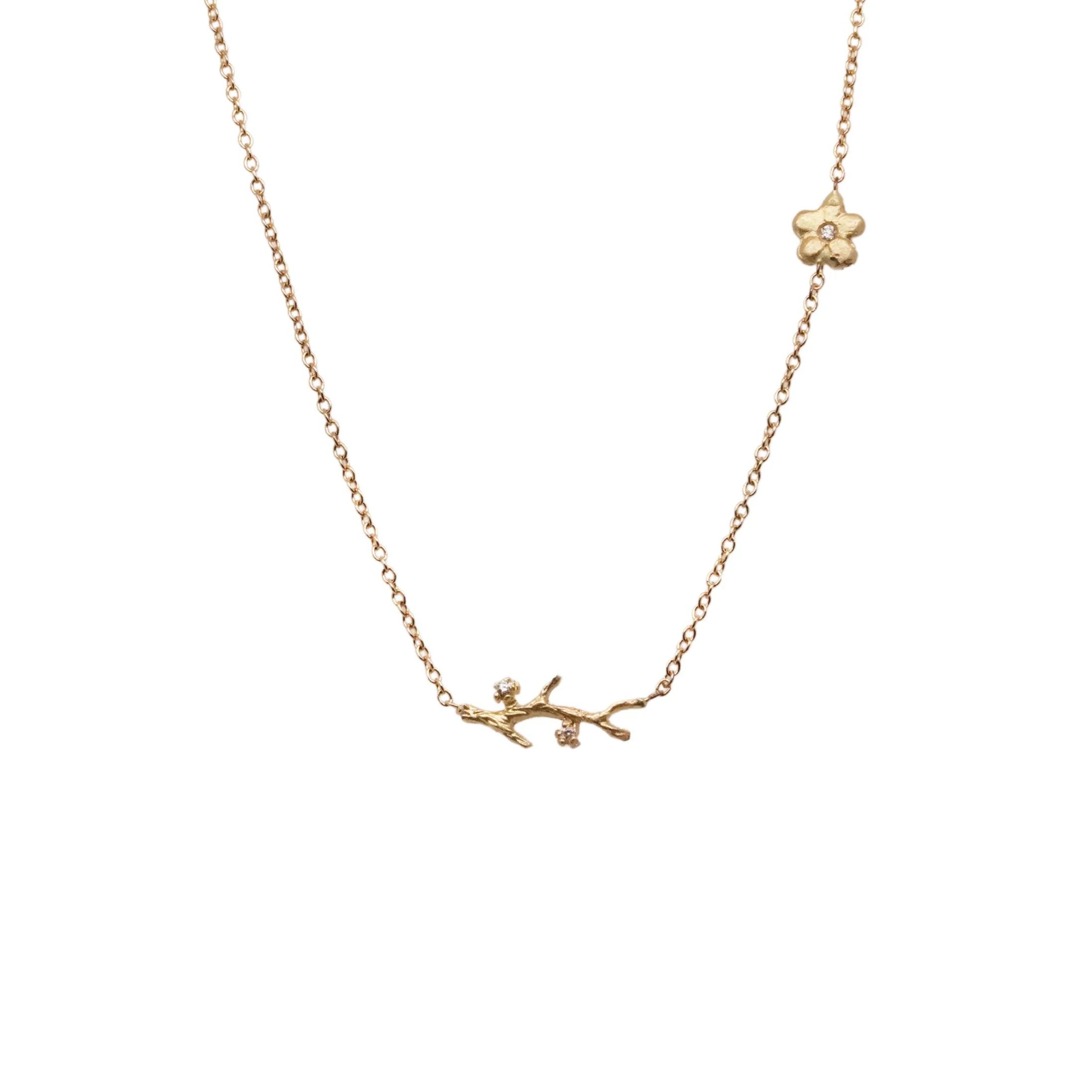 Tiny Branch and Flower Gold Necklace