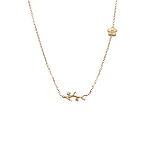 Tiny Branch and Flower Gold Necklace