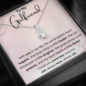 To My Girlfriend Pink Ribbon Necklace