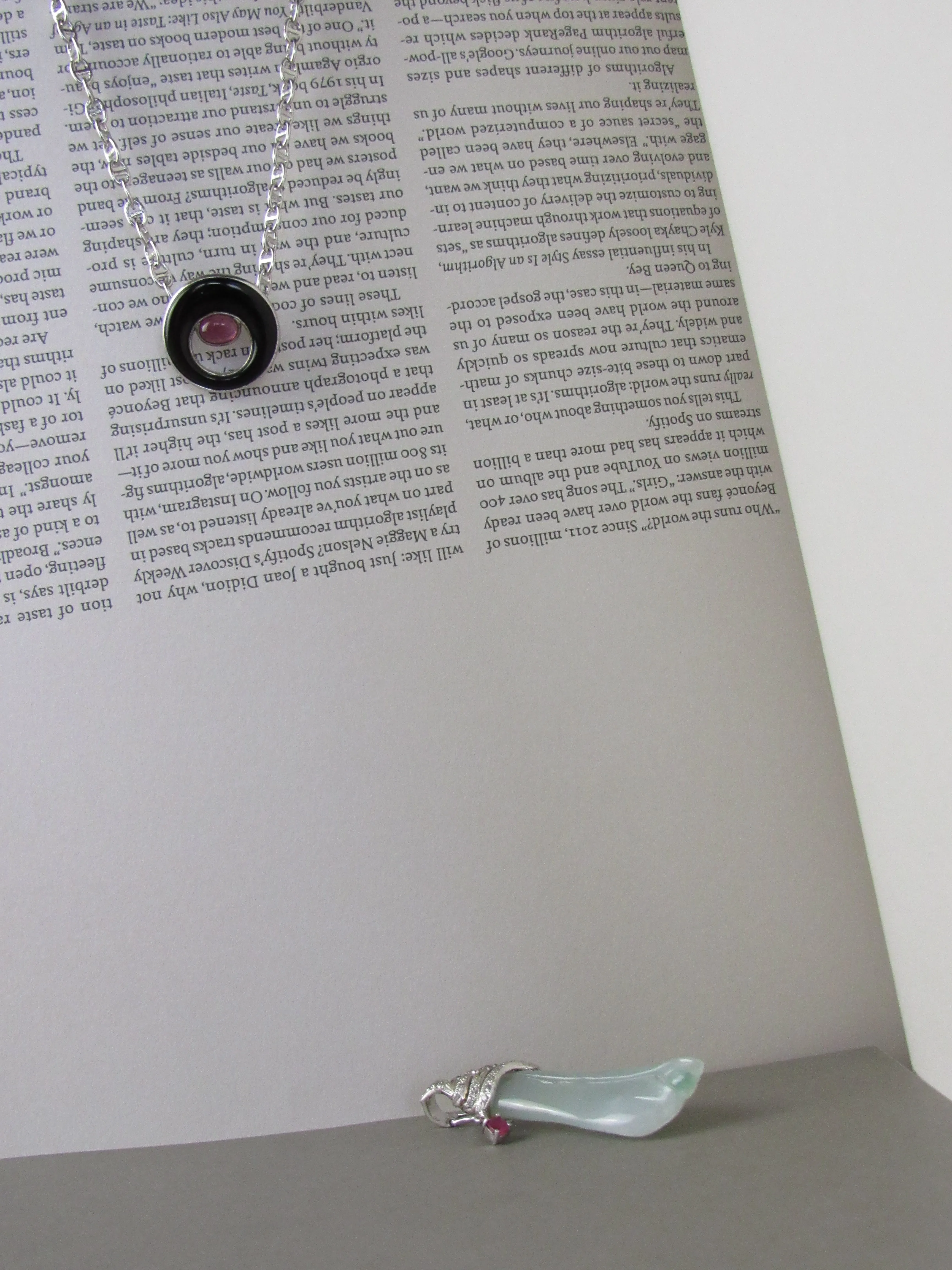 Translucent Jadeite Jade & Rubellite Pendant Necklace