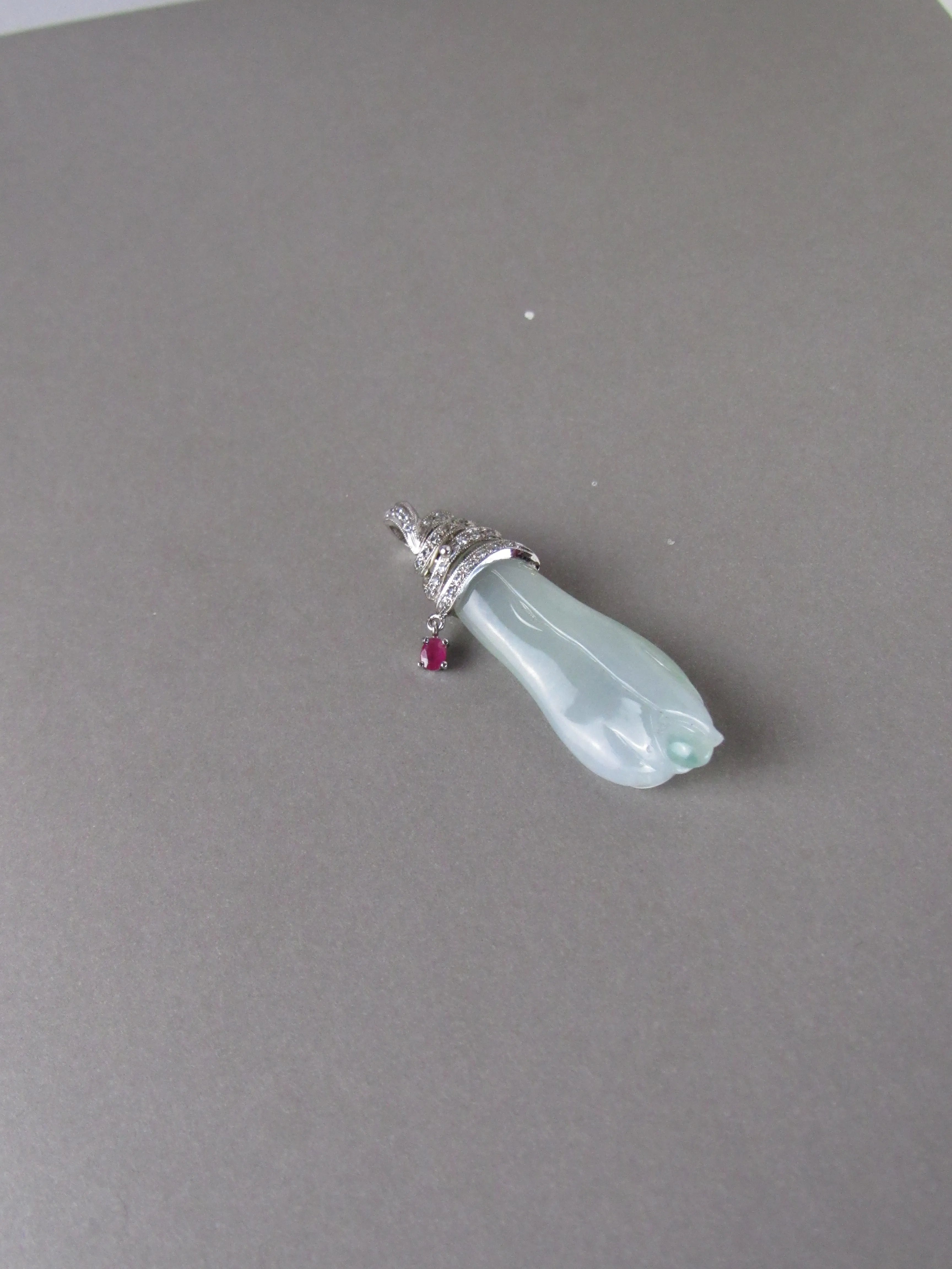 Translucent Jadeite Jade & Rubellite Pendant Necklace