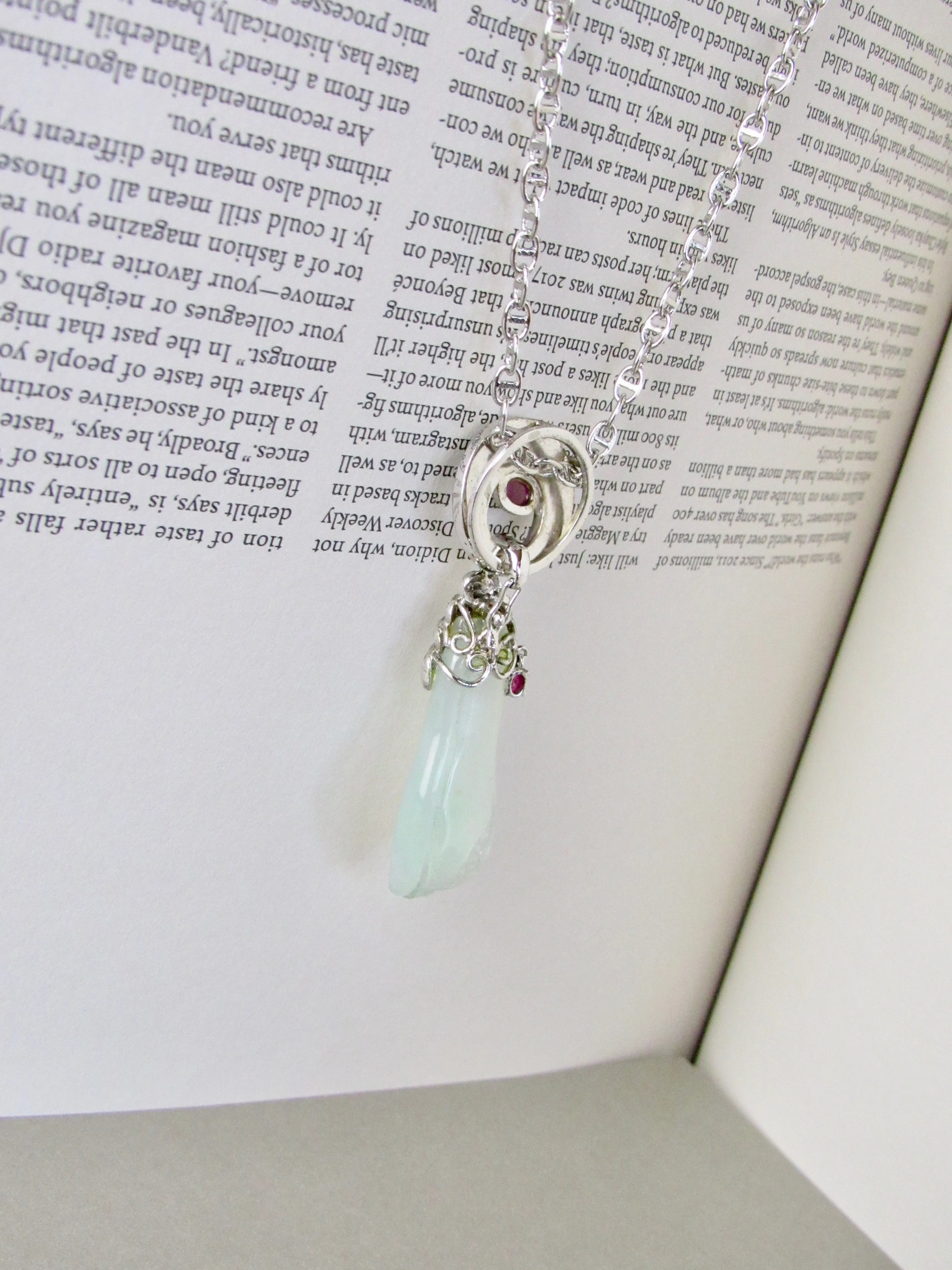 Translucent Jadeite Jade & Rubellite Pendant Necklace