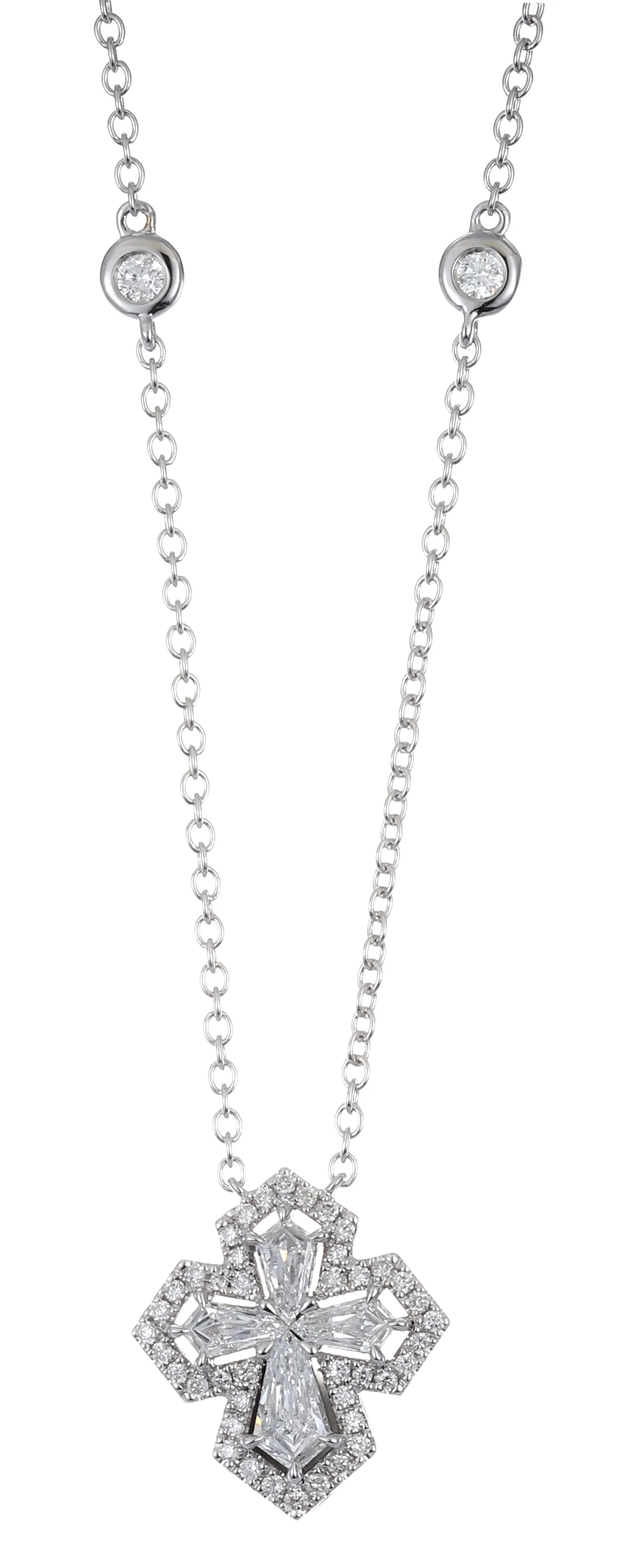Trapezoid Diamond Cross with Halo 0.71ct tw Pendant Necklace