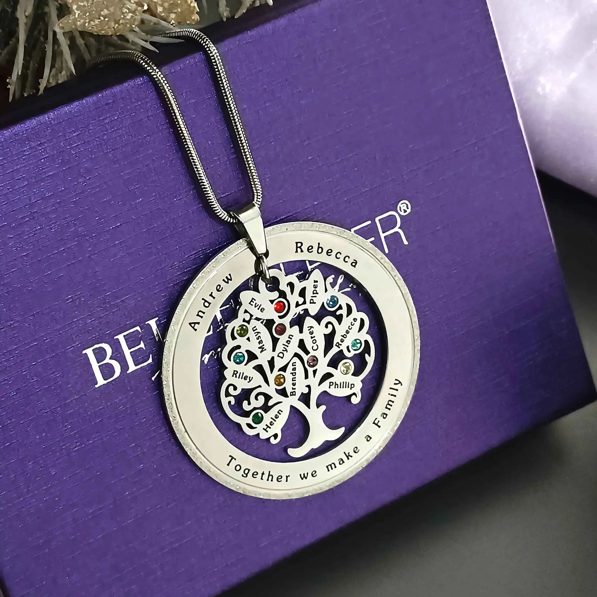 Tree of My Life Necklace with Sparkling Washer & Birthstones