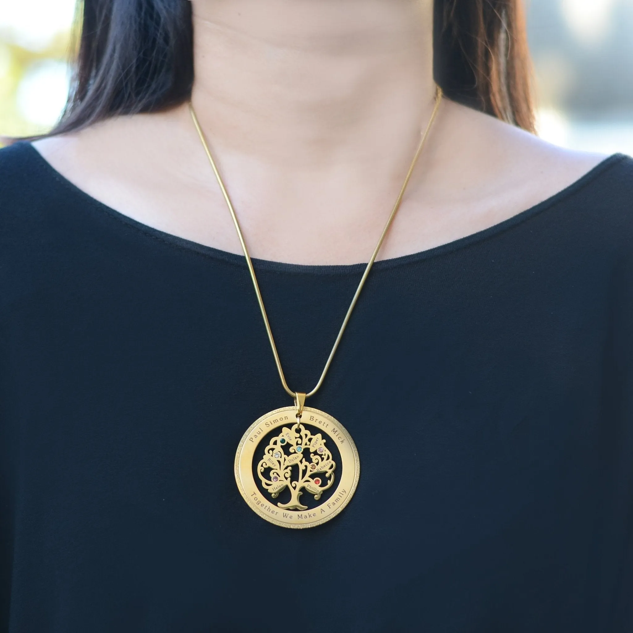 Tree of My Life Necklace with Sparkling Washer & Birthstones
