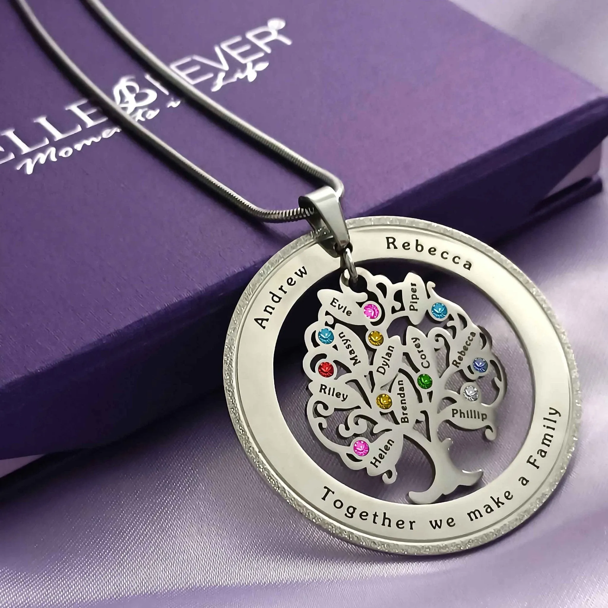 Tree of My Life Necklace with Sparkling Washer & Birthstones