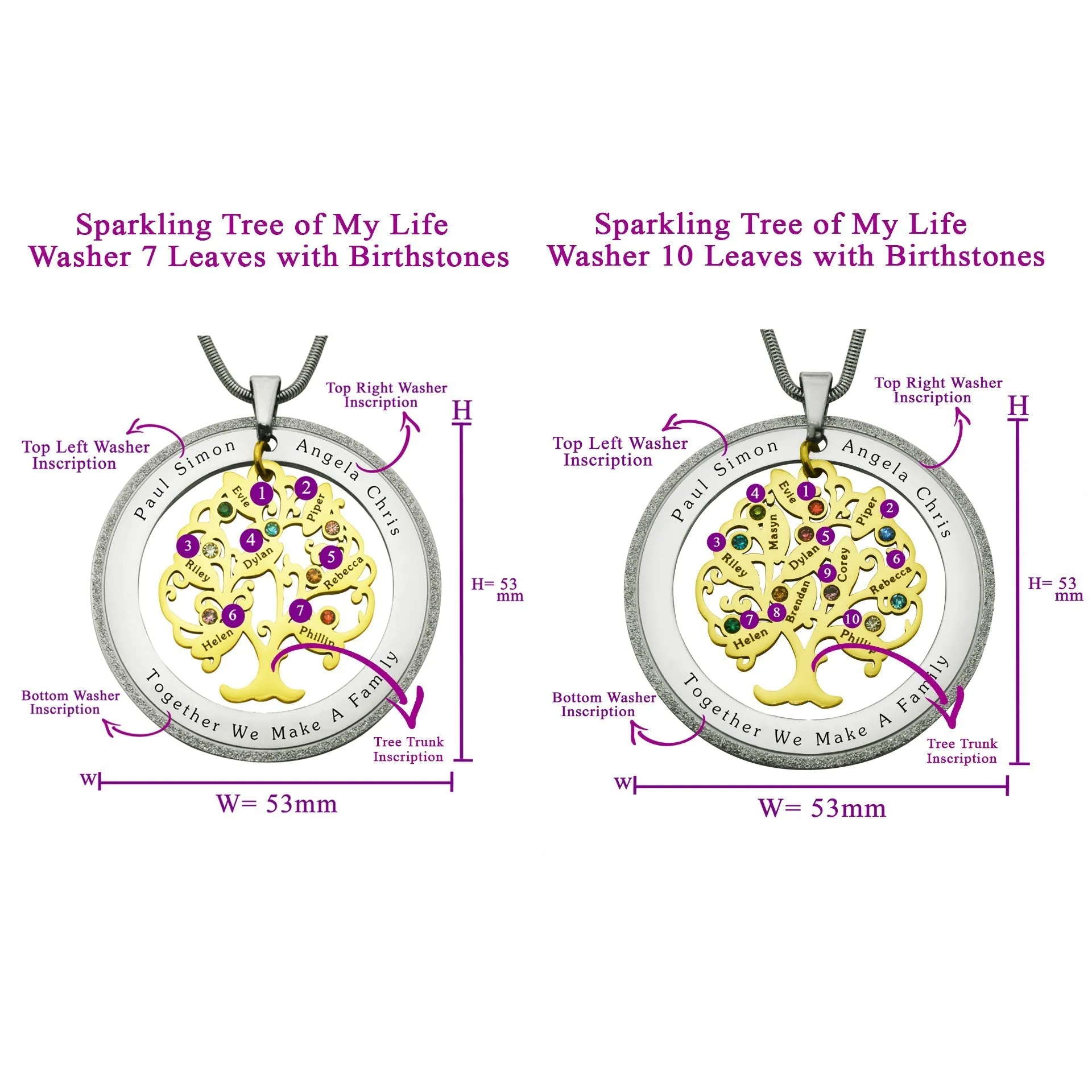 Tree of My Life Necklace with Sparkling Washer & Birthstones