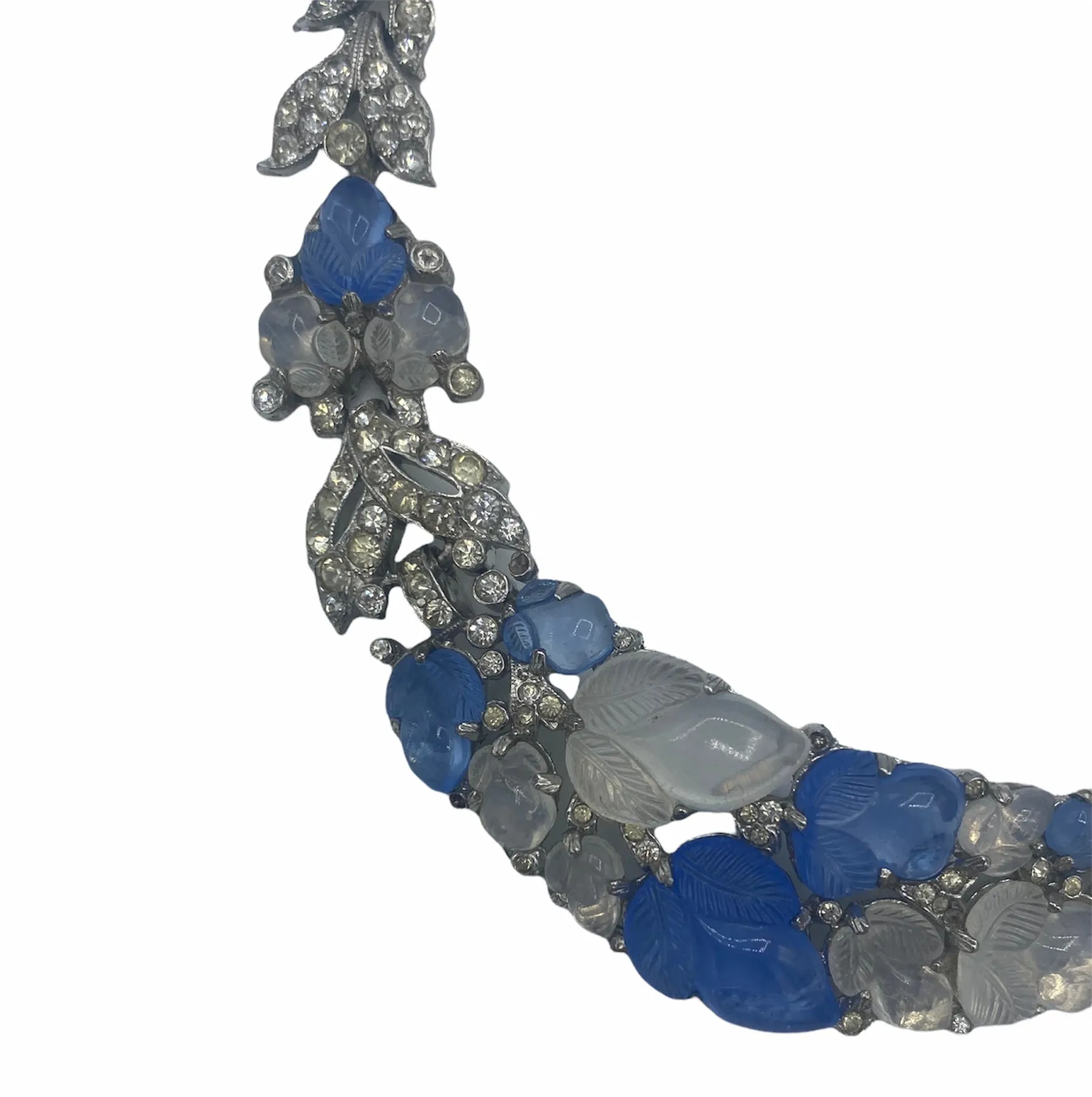 Trifari 1930's Rhodium-Plated Tutti-Frutti Alfred Philippe Necklace with Blue and White Faux Stones