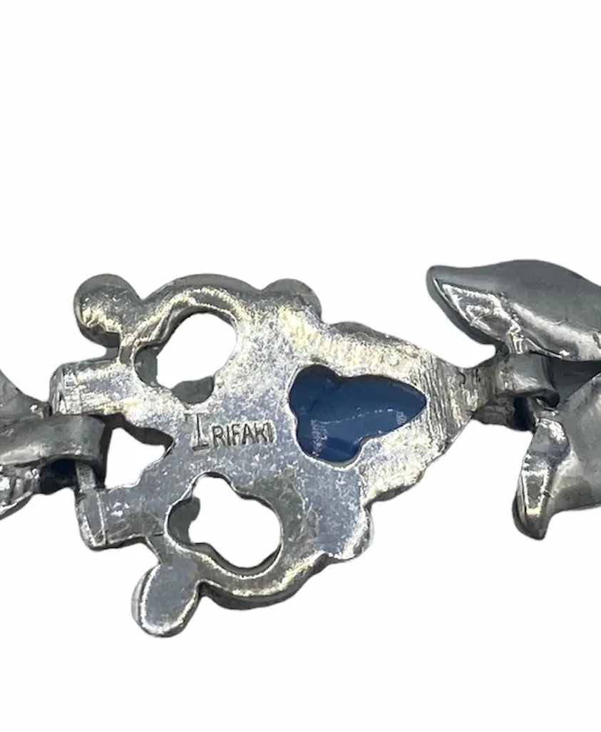 Trifari 1930's Rhodium-Plated Tutti-Frutti Alfred Philippe Necklace with Blue and White Faux Stones