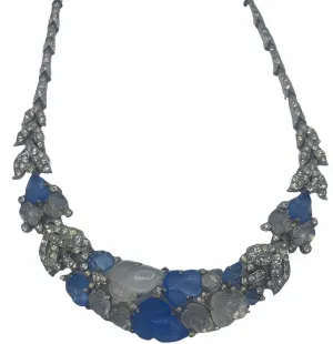 Trifari 1930's Rhodium-Plated Tutti-Frutti Alfred Philippe Necklace with Blue and White Faux Stones