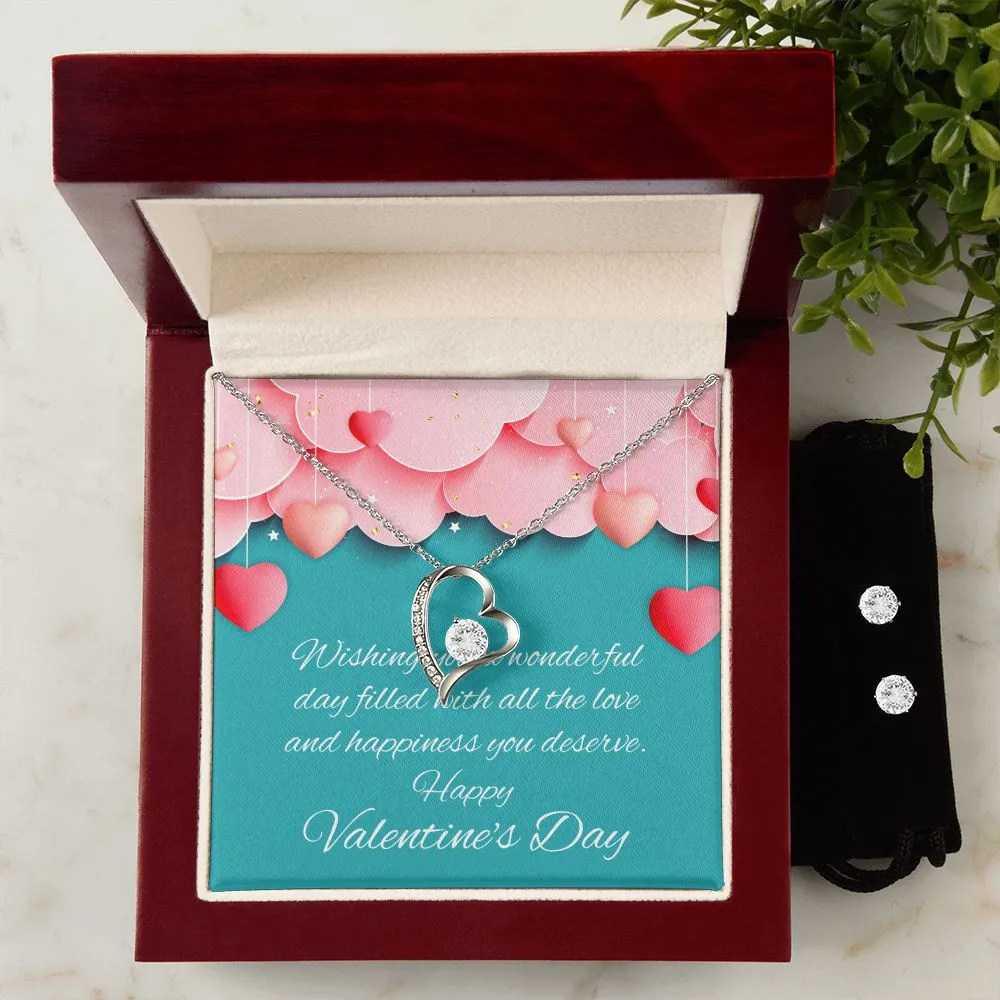 Turquoise Valentine's Forever Heart Necklace & Cubic Zirconia Earring Set