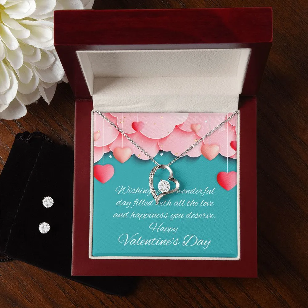 Turquoise Valentine's Forever Heart Necklace & Cubic Zirconia Earring Set