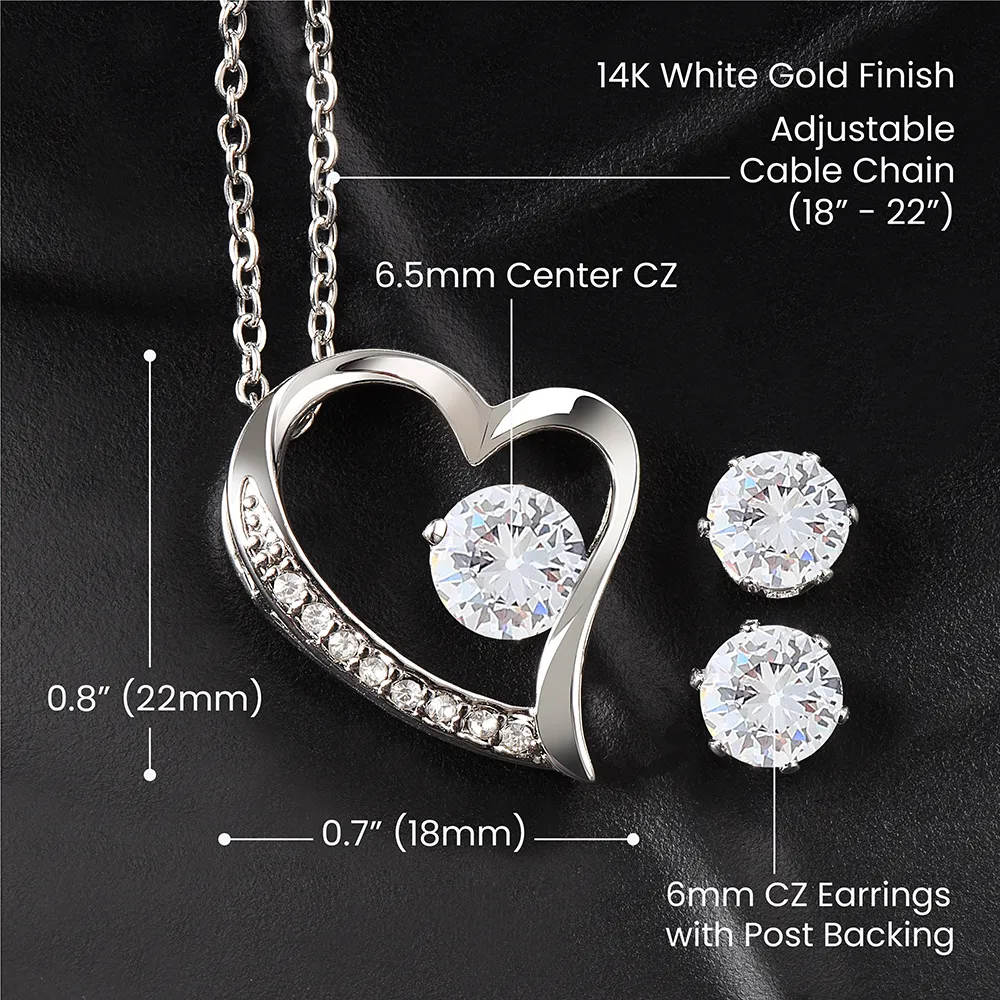 Turquoise Valentine's Forever Heart Necklace & Cubic Zirconia Earring Set