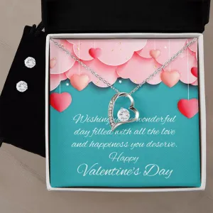 Turquoise Valentine's Forever Heart Necklace & Cubic Zirconia Earring Set