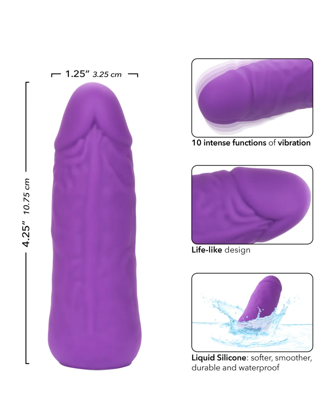Vibrating Stud Mini Cock Shaped Bullet Vibrator - Purple