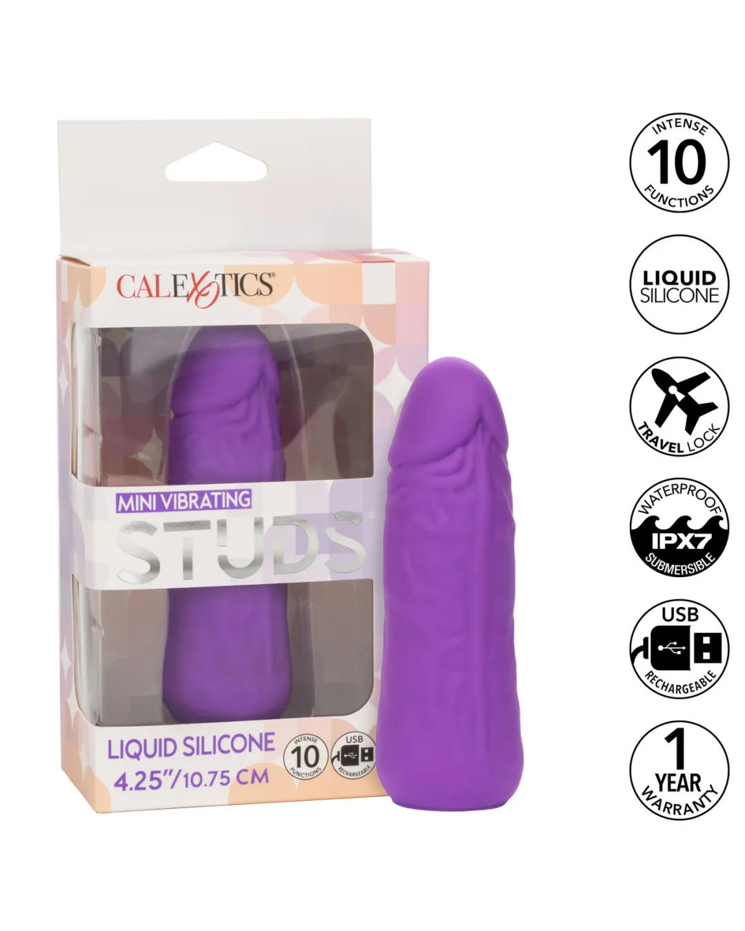 Vibrating Stud Mini Cock Shaped Bullet Vibrator - Purple