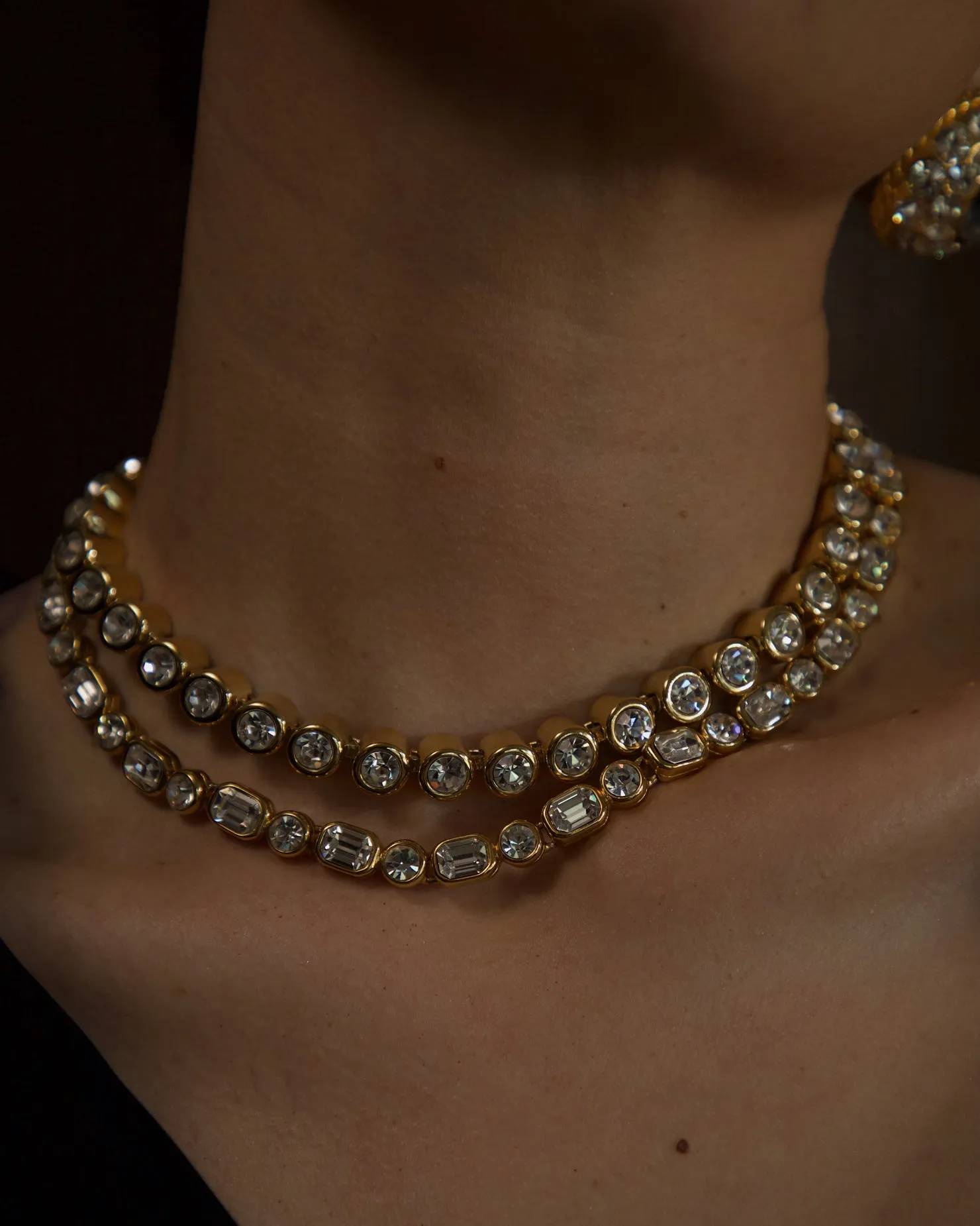 Vintage Bezeled Crystal Tennis Necklace