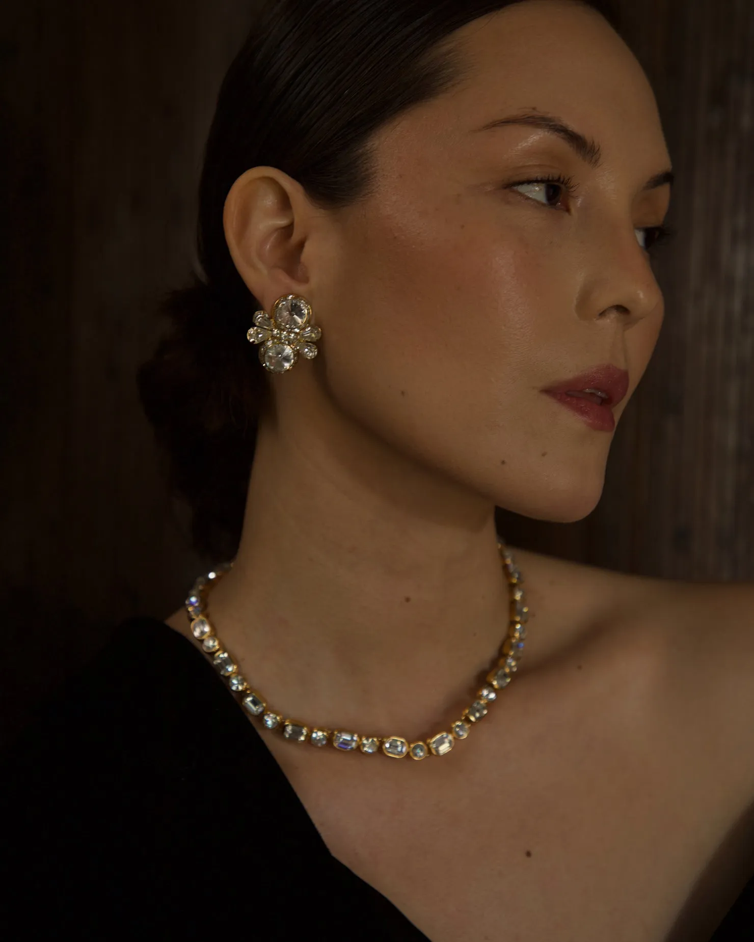 Vintage Bezeled Crystal Tennis Necklace