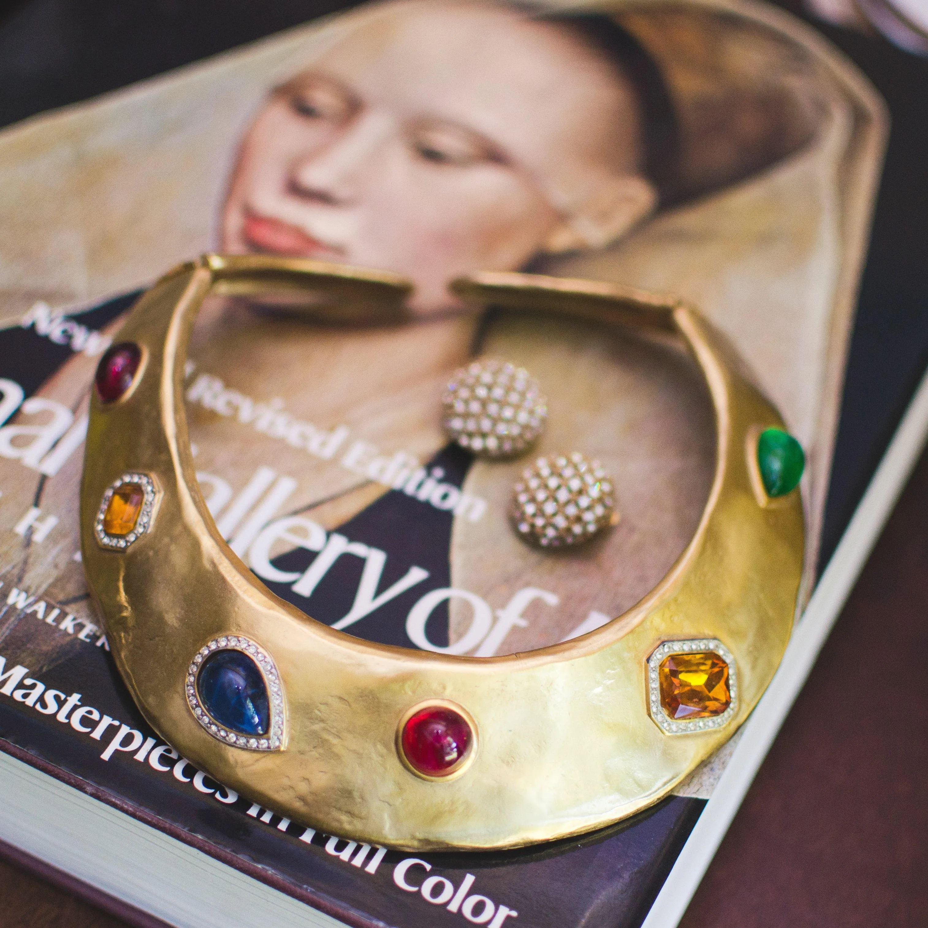 Vintage Gold Jewel Tone Statement Necklace