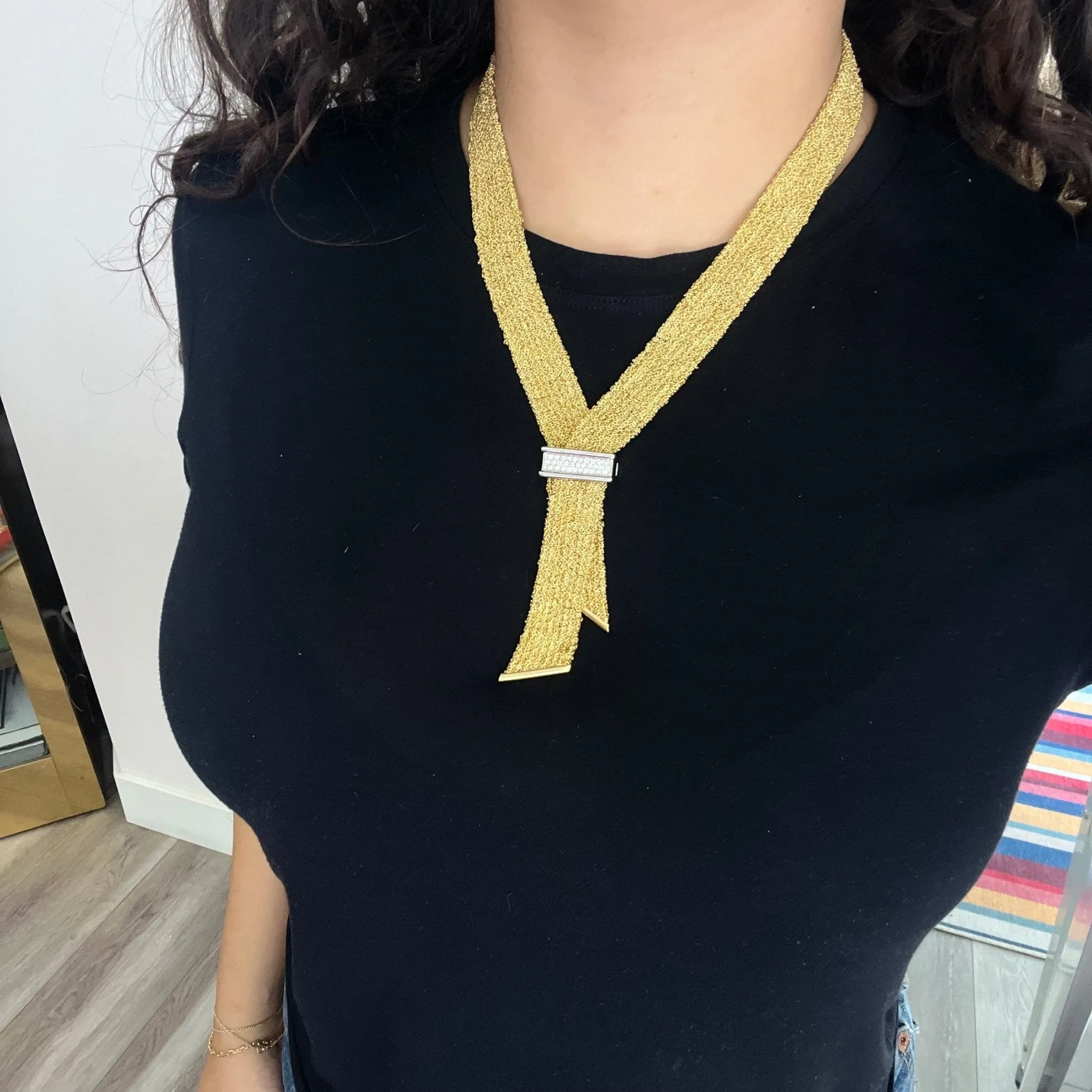 Vintage Gold Mesh Scarf Necklace, Italian